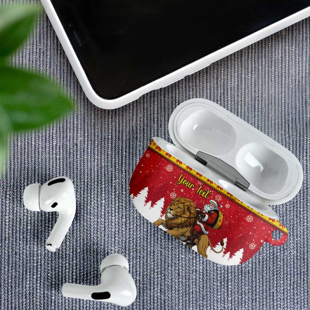 Belgium Christmas Personalized AirPods Case Santa Riding Lion - Wonder Print Shop