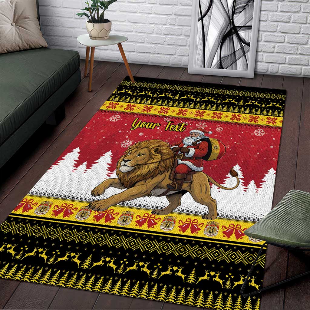 Belgium Christmas Personalized Area Rug Santa Riding Lion - Wonder Print Shop