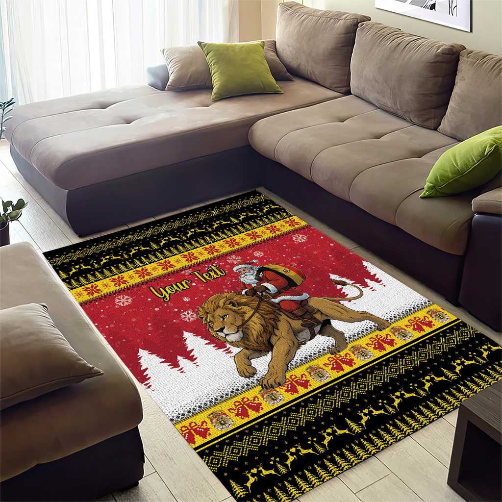 Belgium Christmas Personalized Area Rug Santa Riding Lion - Wonder Print Shop