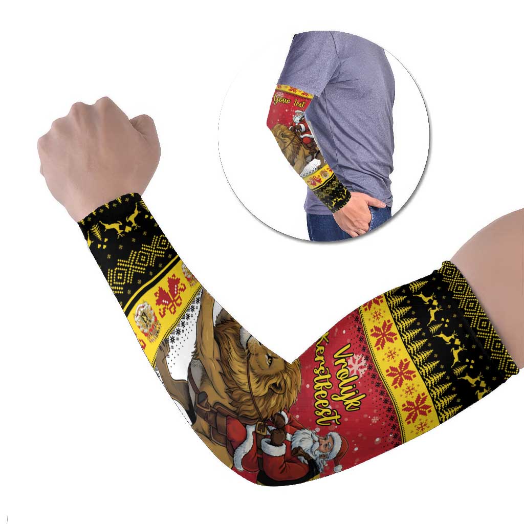Belgium Christmas Personalized Arm Sleeves Santa Riding Lion - Wonder Print Shop