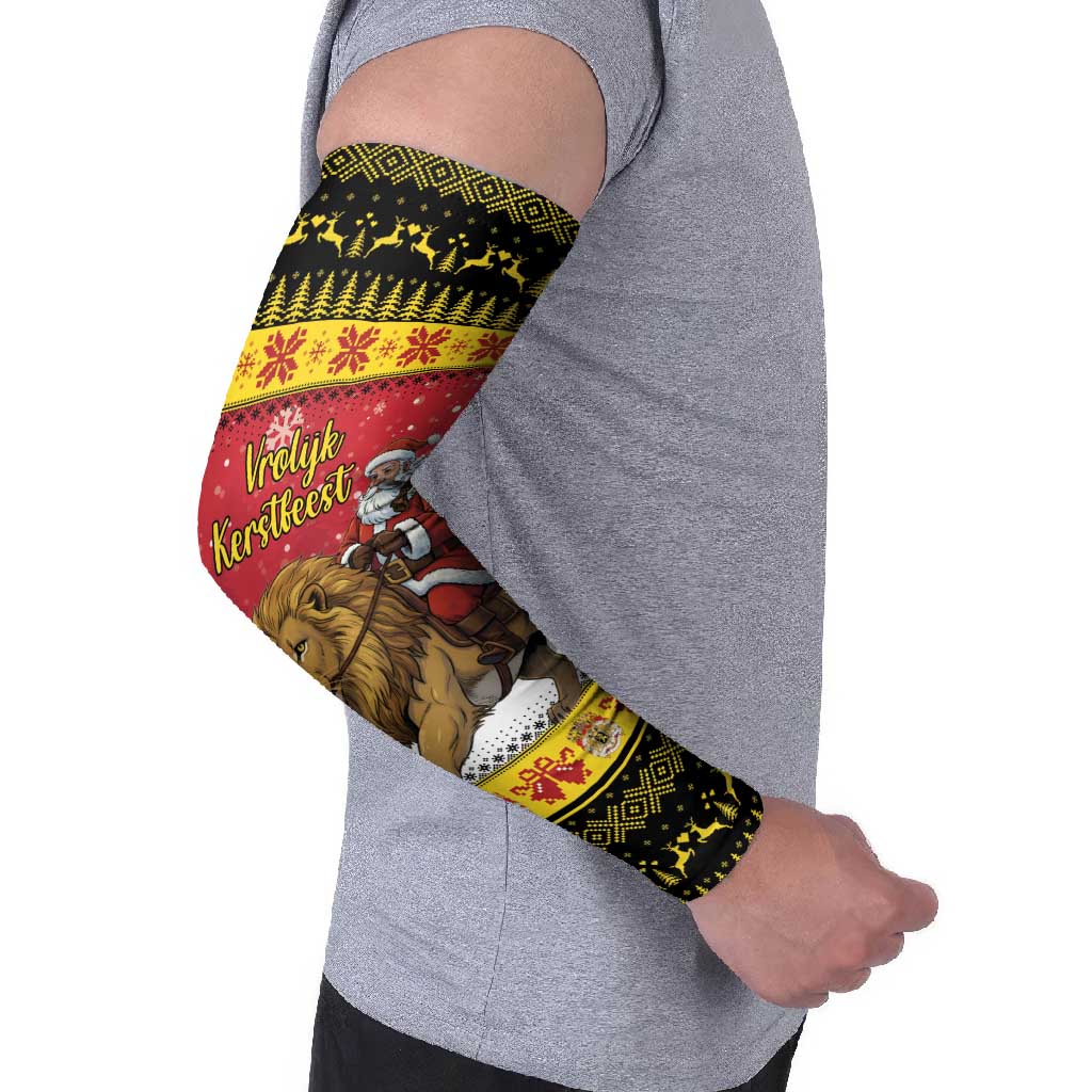 Belgium Christmas Personalized Arm Sleeves Santa Riding Lion - Wonder Print Shop