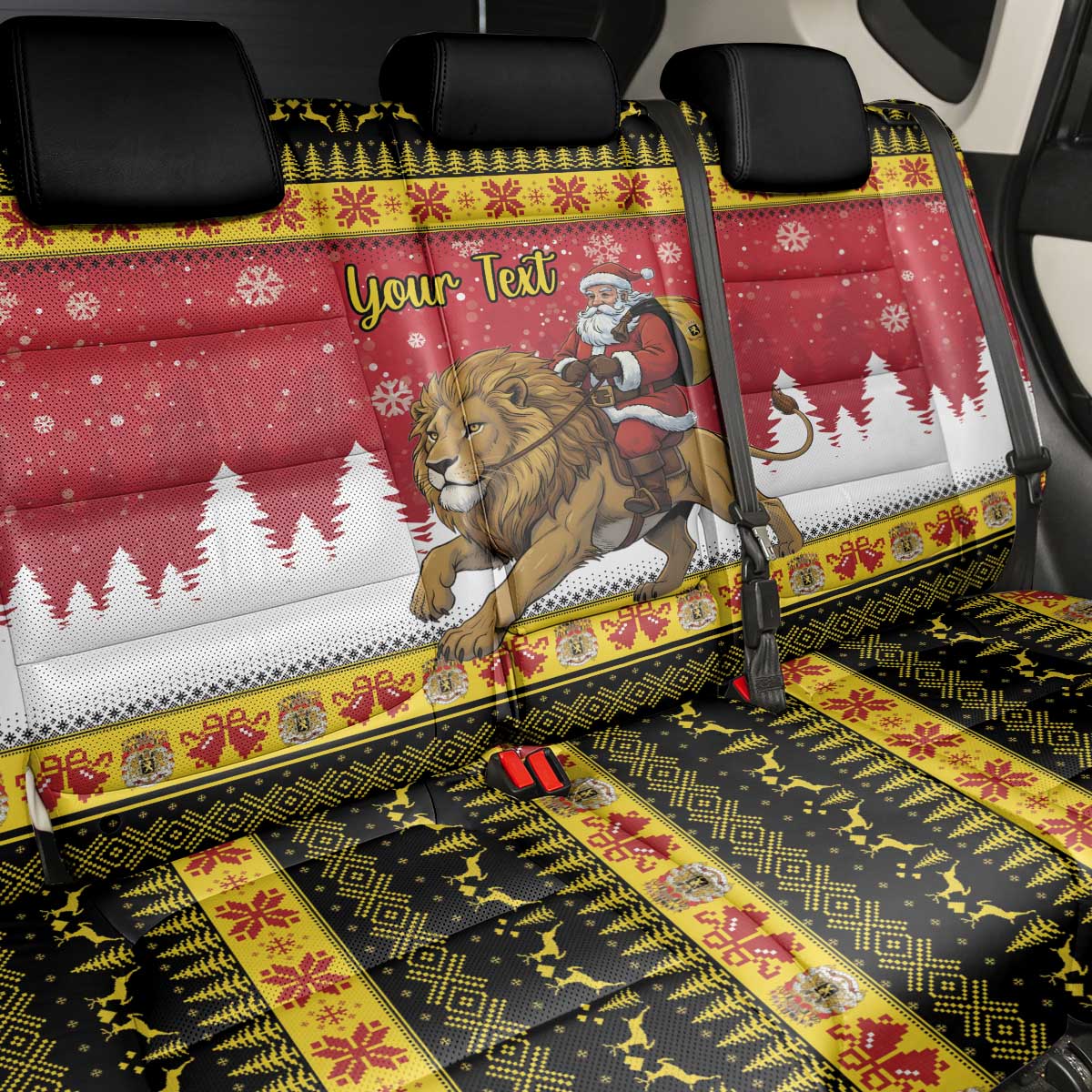 Belgium Christmas Personalized Back Car Seat Cover Santa Riding Lion - Wonder Print Shop