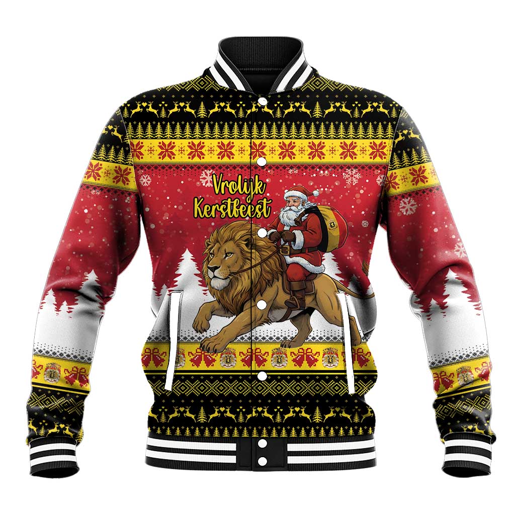 Belgium Christmas Personalized Baseball Jacket Santa Riding Lion - Wonder Print Shop