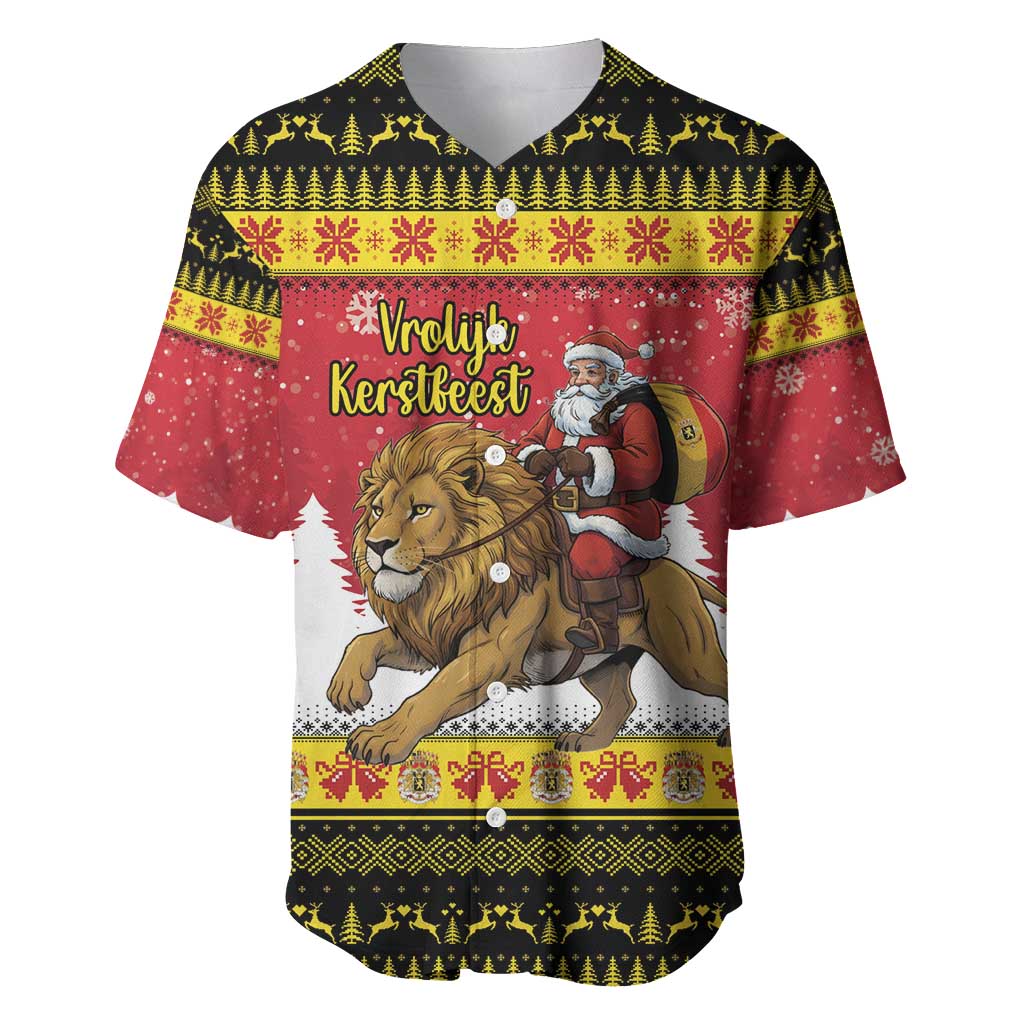 Belgium Christmas Personalized Baseball Jersey Santa Riding Lion - Wonder Print Shop