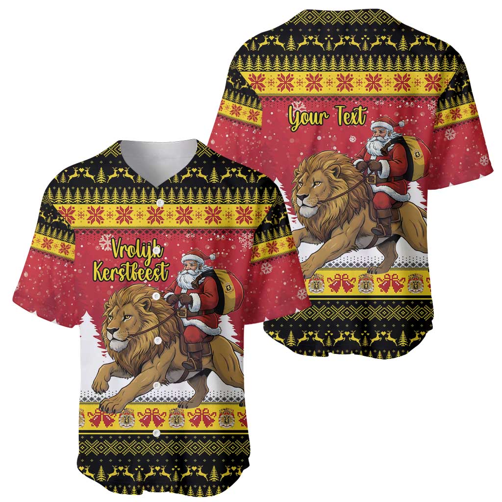 Belgium Christmas Personalized Baseball Jersey Santa Riding Lion - Wonder Print Shop