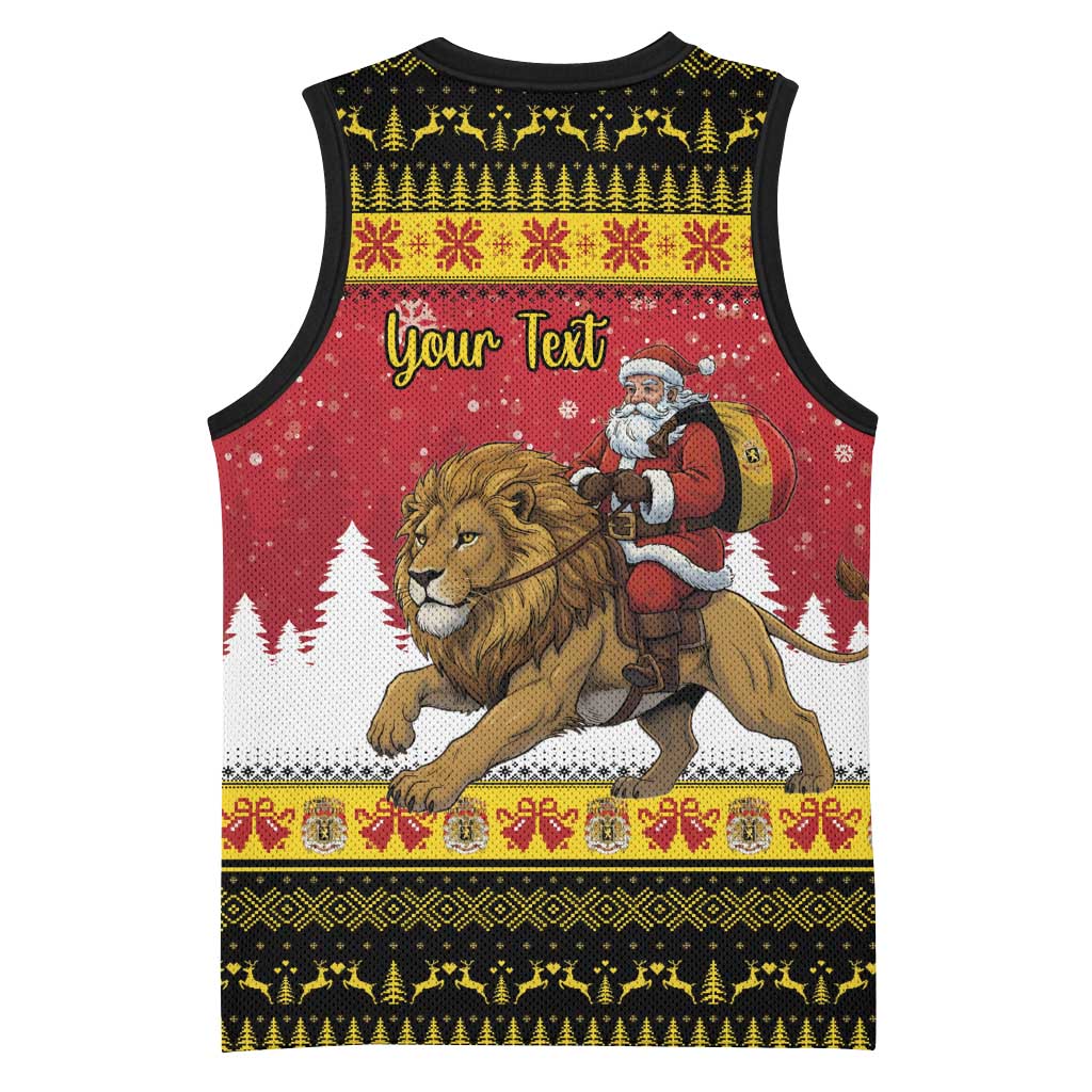 Belgium Christmas Personalized Basketball Jersey Santa Riding Lion - Wonder Print Shop