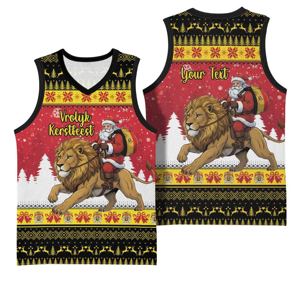 Belgium Christmas Personalized Basketball Jersey Santa Riding Lion - Wonder Print Shop