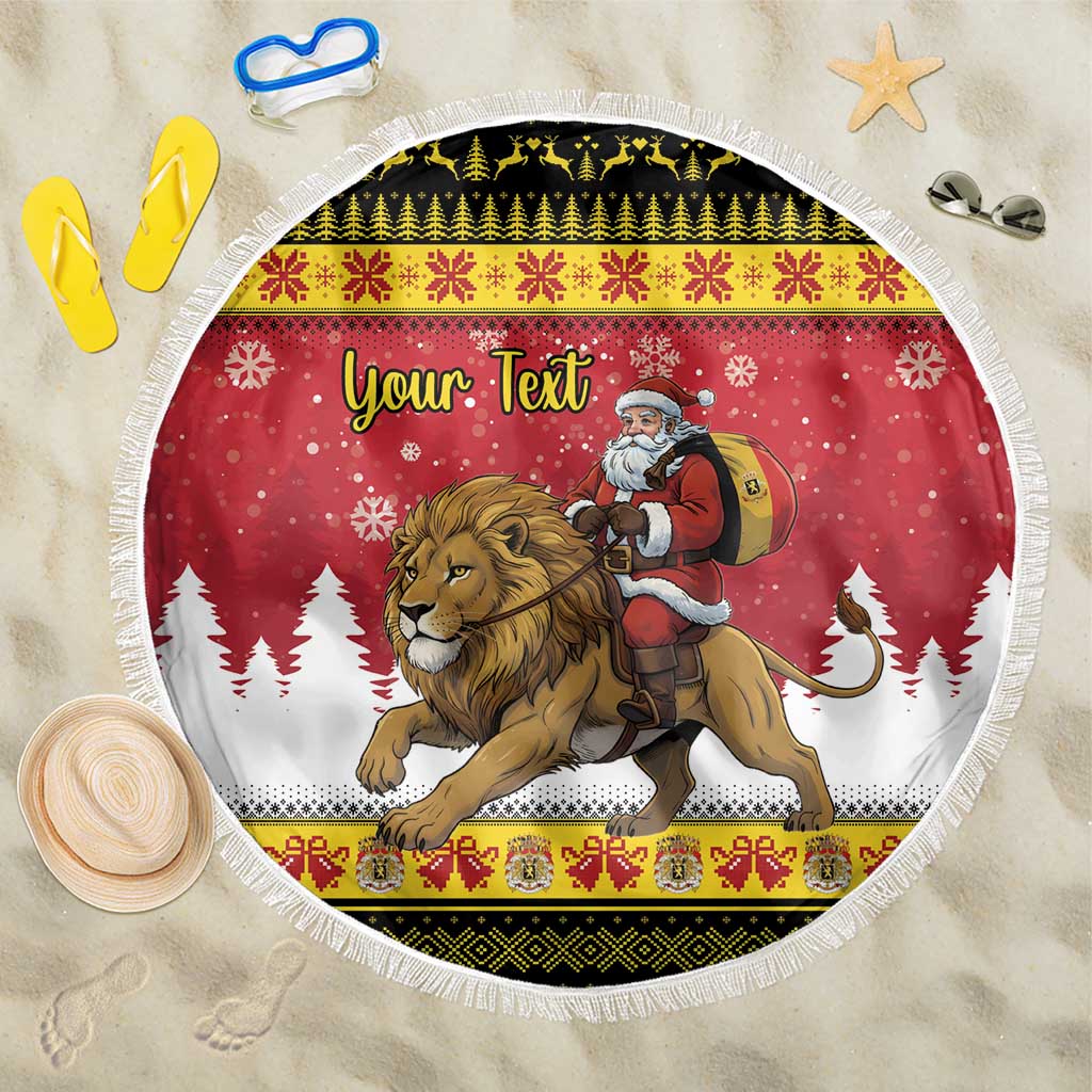 Belgium Christmas Personalized Beach Blanket Santa Riding Lion - Wonder Print Shop