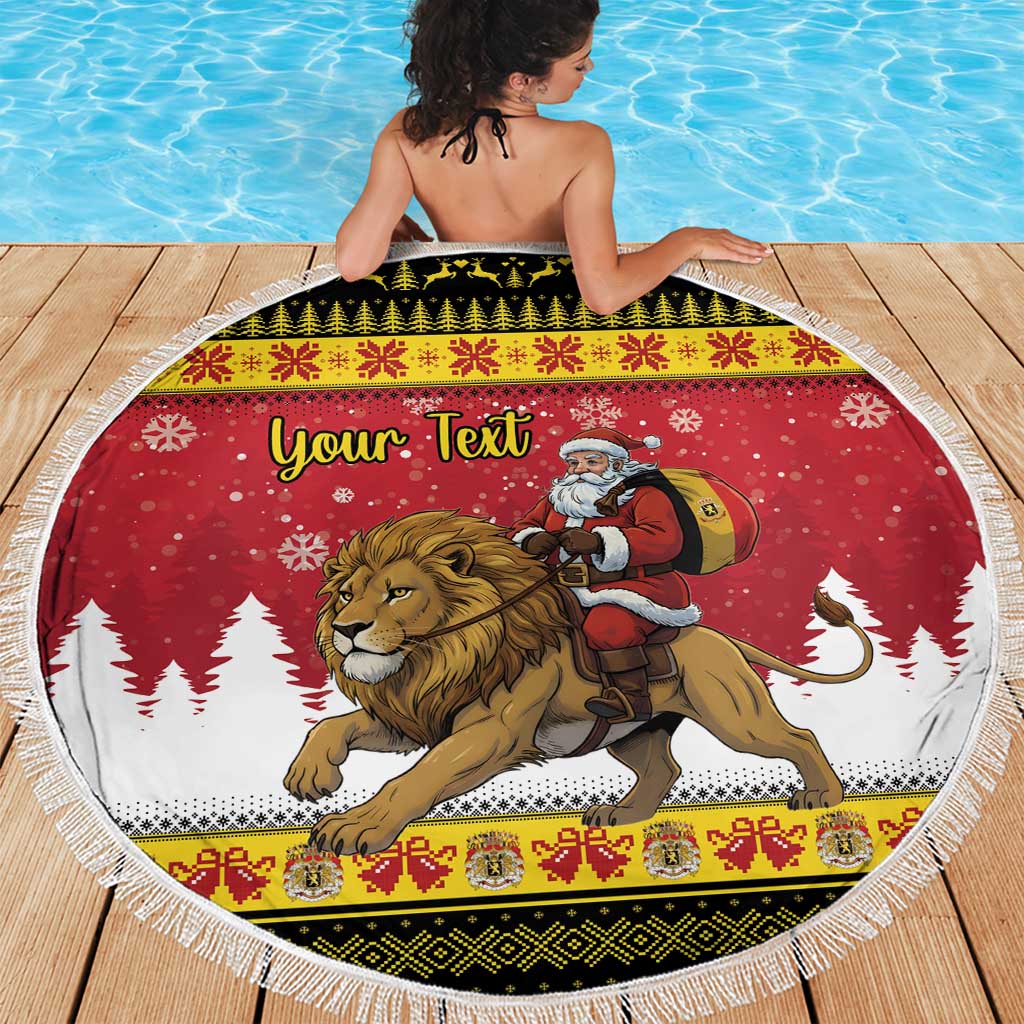 Belgium Christmas Personalized Beach Blanket Santa Riding Lion - Wonder Print Shop