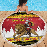 Belgium Christmas Personalized Beach Blanket Santa Riding Lion - Wonder Print Shop