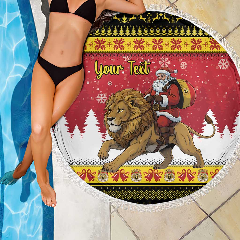 Belgium Christmas Personalized Beach Blanket Santa Riding Lion - Wonder Print Shop
