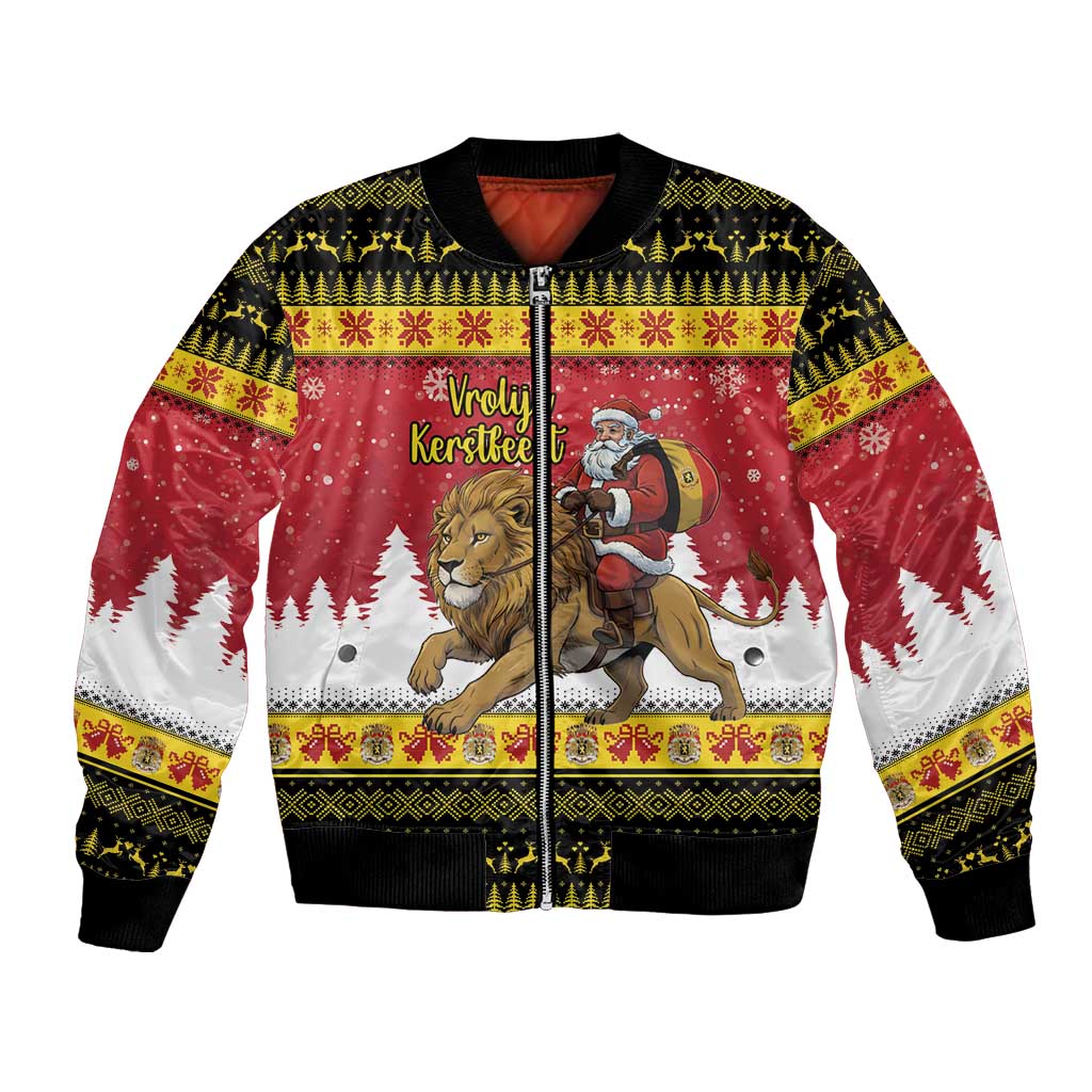 Belgium Christmas Personalized Bomber Jacket Santa Riding Lion - Wonder Print Shop