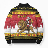 Belgium Christmas Personalized Bomber Puffer Jacket Santa Riding Lion - Wonder Print Shop