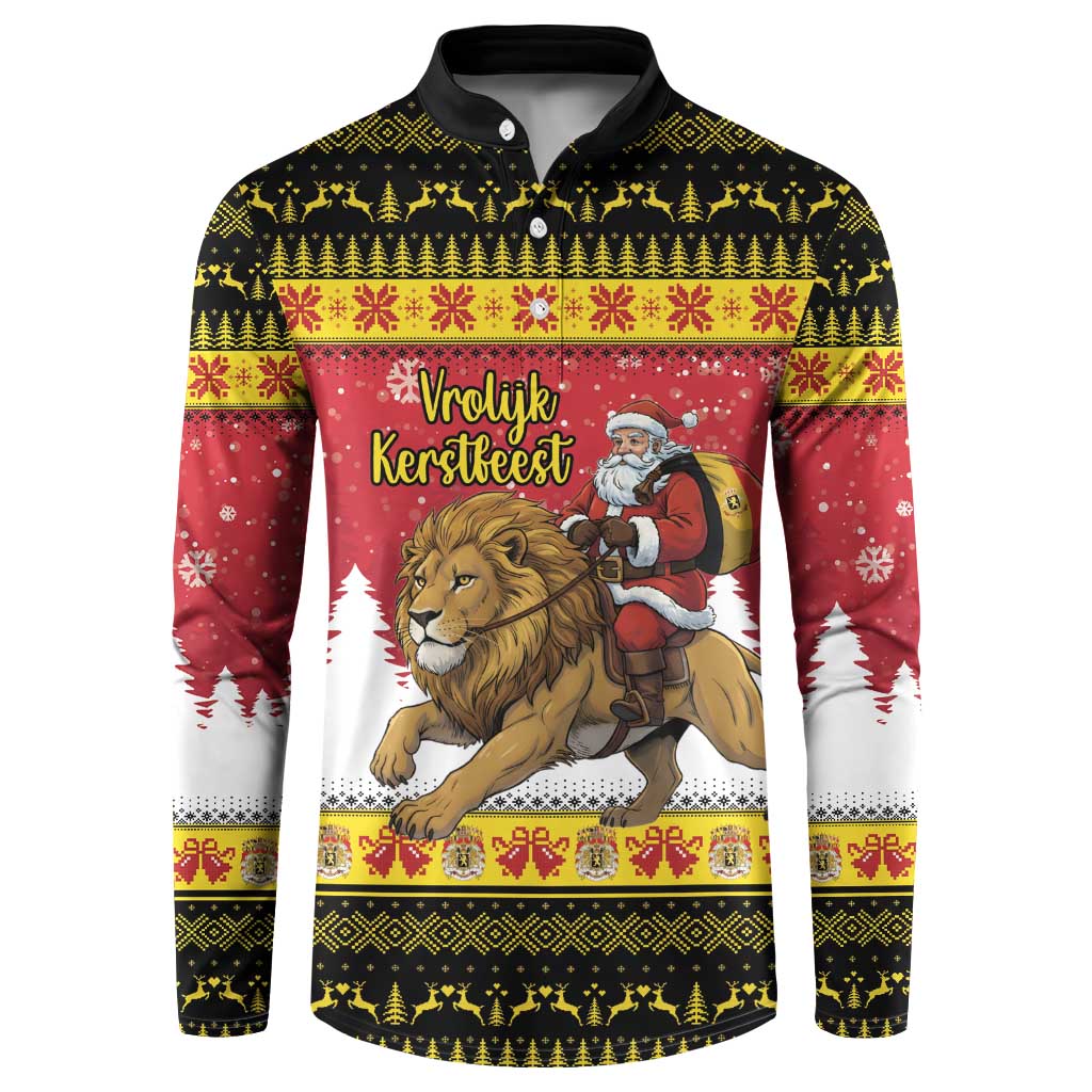 Belgium Christmas Personalized Button Sweatshirt Santa Riding Lion - Wonder Print Shop