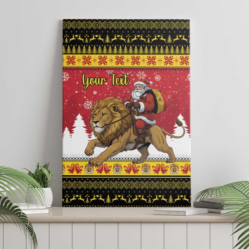 Belgium Christmas Personalized Canvas Wall Art Santa Riding Lion - Wonder Print Shop