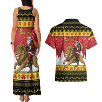 Belgium Christmas Personalized Couples Matching Tank Maxi Dress and Hawaiian Shirt Santa Riding Lion - Wonder Print Shop