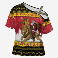 Belgium Christmas Personalized Cross Shoulder Shirt Santa Riding Lion - Wonder Print Shop