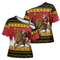 Belgium Christmas Personalized Cross Shoulder Shirt Santa Riding Lion - Wonder Print Shop
