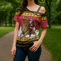 Belgium Christmas Personalized Cross Shoulder Shirt Santa Riding Lion - Wonder Print Shop