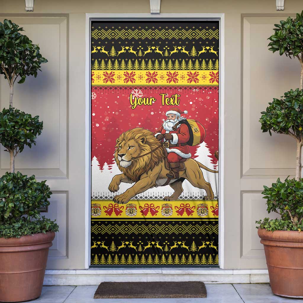 Belgium Christmas Personalized Door Cover Santa Riding Lion - Wonder Print Shop