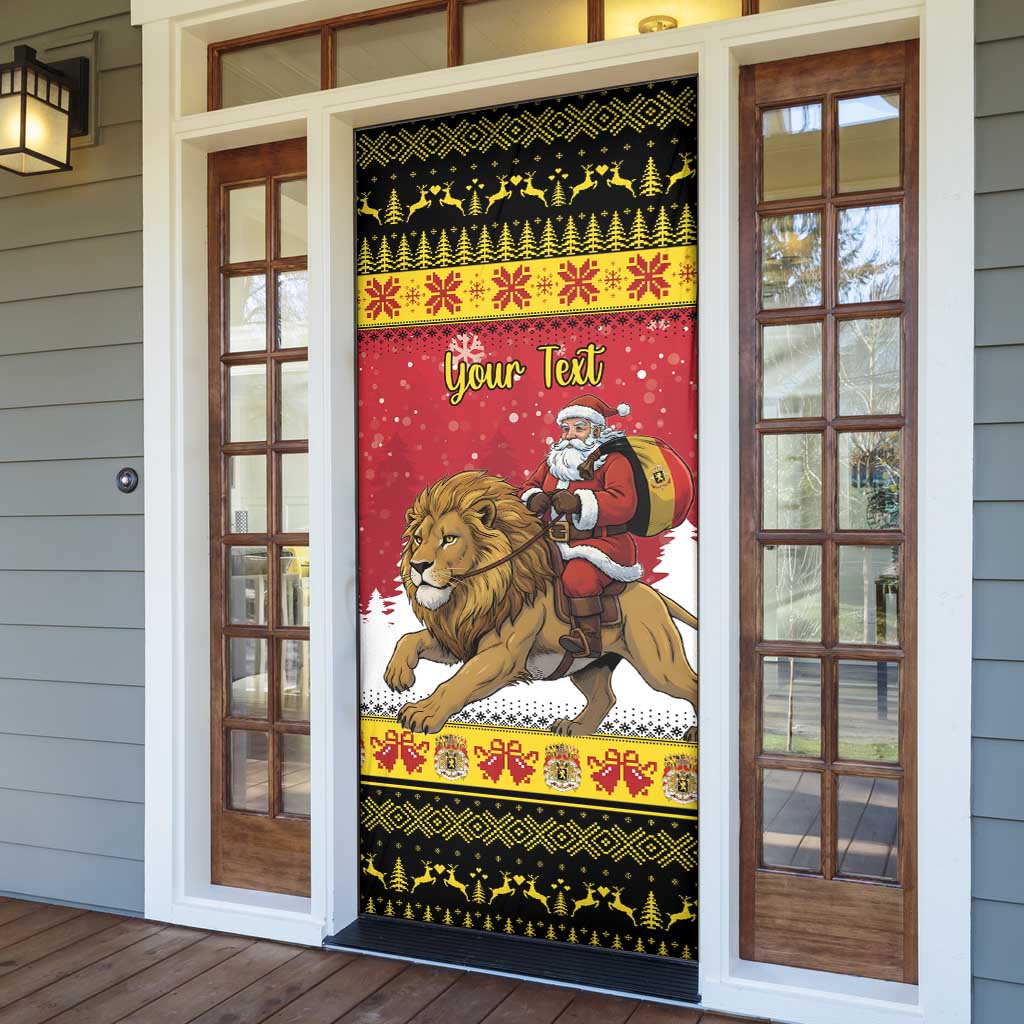 Belgium Christmas Personalized Door Cover Santa Riding Lion - Wonder Print Shop