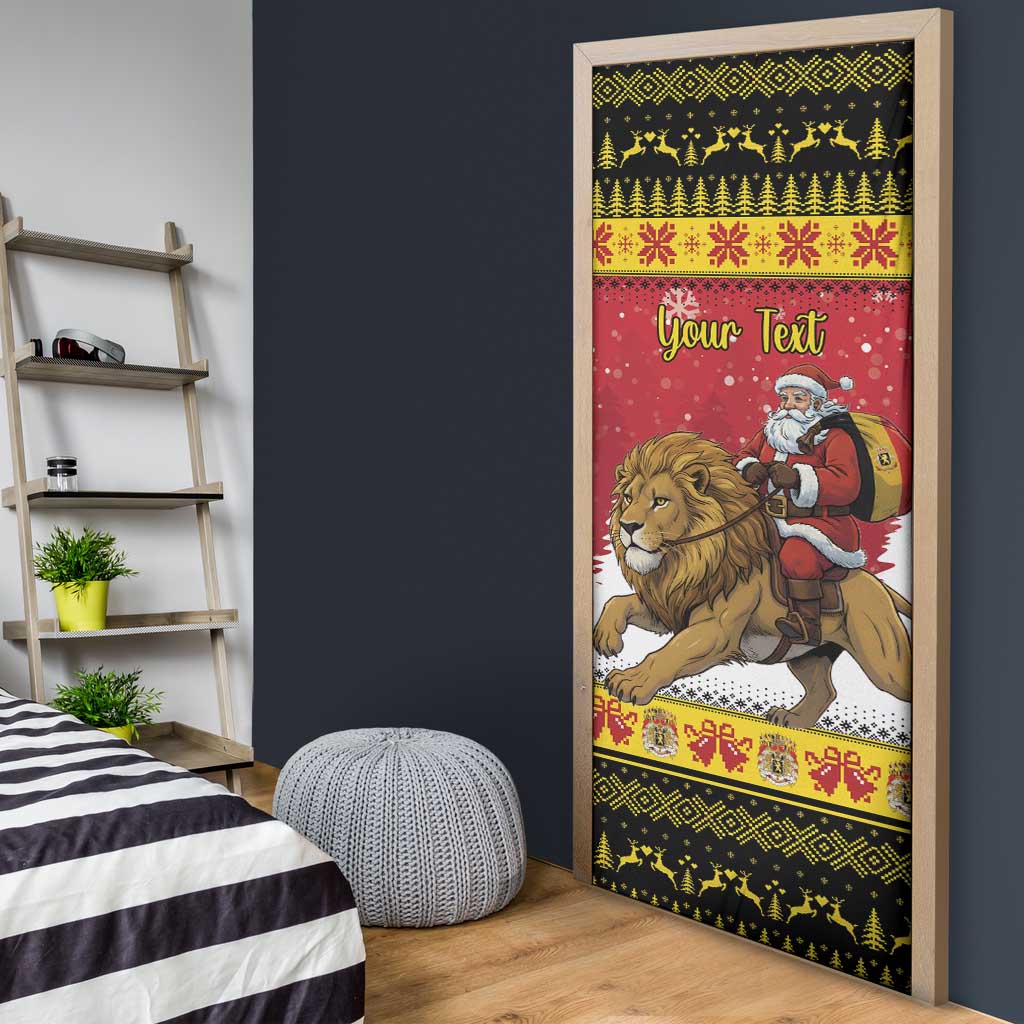 Belgium Christmas Personalized Door Cover Santa Riding Lion - Wonder Print Shop