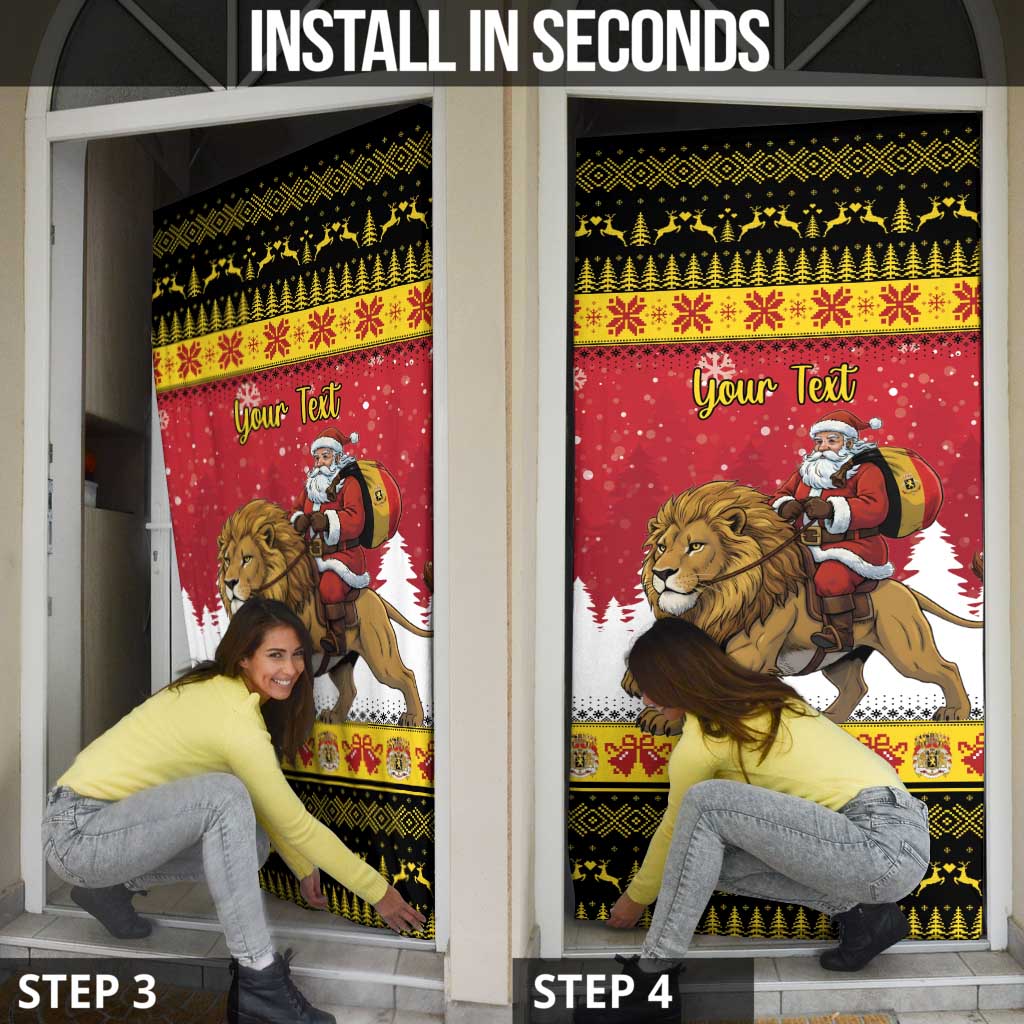 Belgium Christmas Personalized Door Cover Santa Riding Lion - Wonder Print Shop