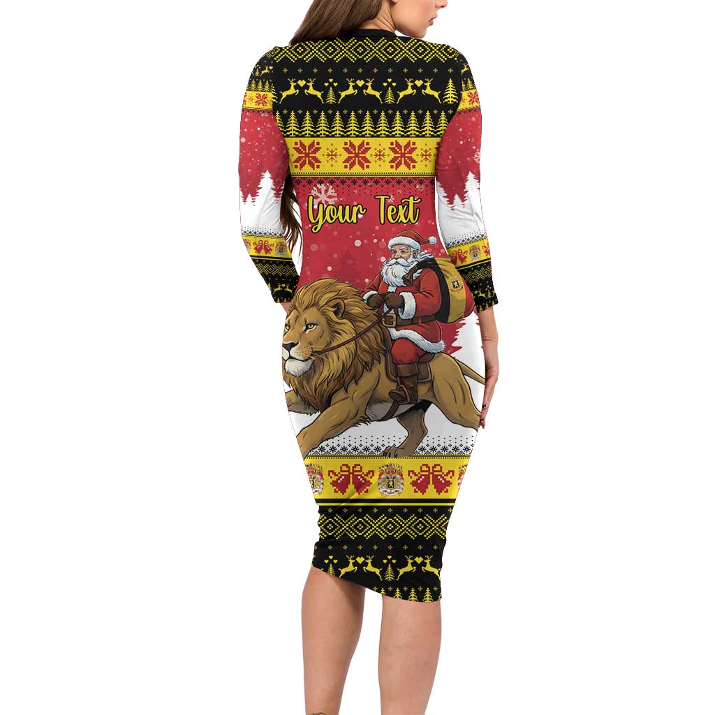Belgium Christmas Personalized Family Matching Long Sleeve Bodycon Dress and Hawaiian Shirt Santa Riding Lion - Wonder Print Shop