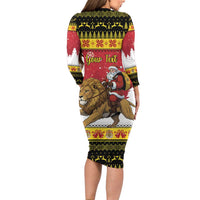 Belgium Christmas Personalized Family Matching Long Sleeve Bodycon Dress and Hawaiian Shirt Santa Riding Lion - Wonder Print Shop