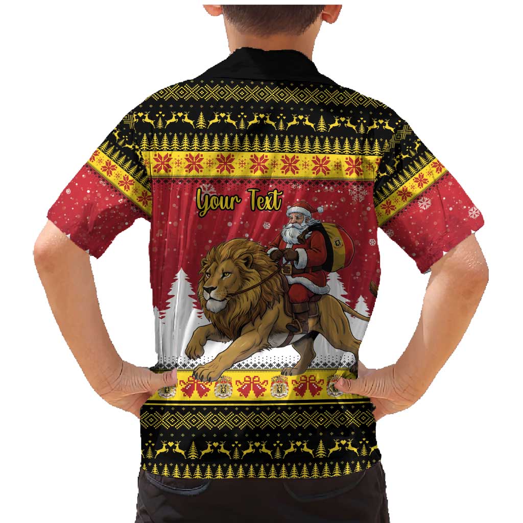 Belgium Christmas Personalized Family Matching Mermaid Dress and Hawaiian Shirt Santa Riding Lion - Wonder Print Shop