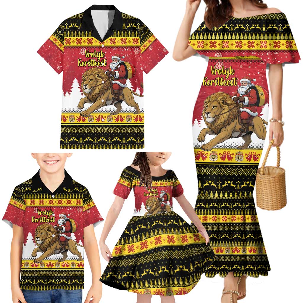 Belgium Christmas Personalized Family Matching Mermaid Dress and Hawaiian Shirt Santa Riding Lion - Wonder Print Shop