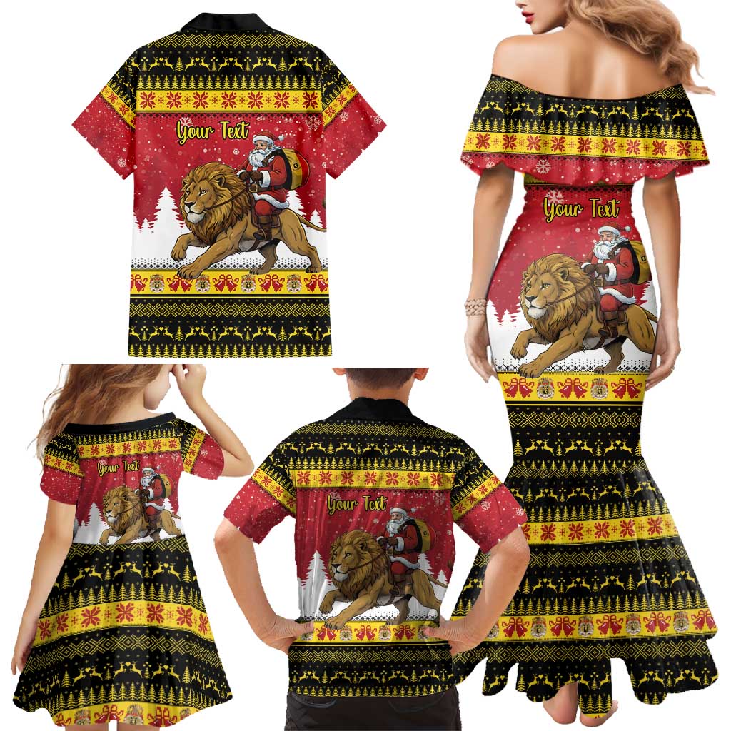 Belgium Christmas Personalized Family Matching Mermaid Dress and Hawaiian Shirt Santa Riding Lion - Wonder Print Shop