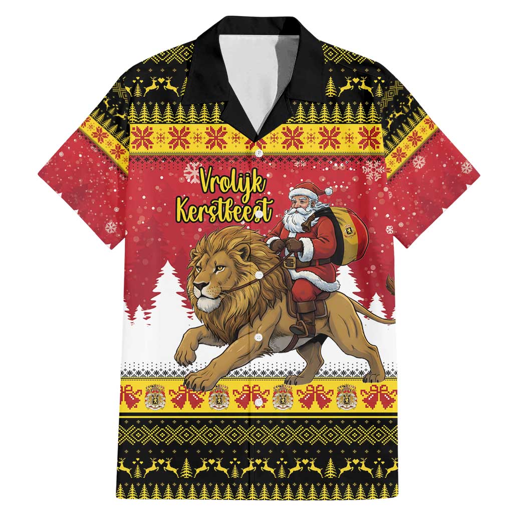 Belgium Christmas Personalized Family Matching Mermaid Dress and Hawaiian Shirt Santa Riding Lion - Wonder Print Shop