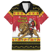 Belgium Christmas Personalized Family Matching Off The Shoulder Long Sleeve Dress and Hawaiian Shirt Santa Riding Lion - Wonder Print Shop