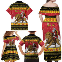 Belgium Christmas Personalized Family Matching Off Shoulder Maxi Dress and Hawaiian Shirt Santa Riding Lion - Wonder Print Shop