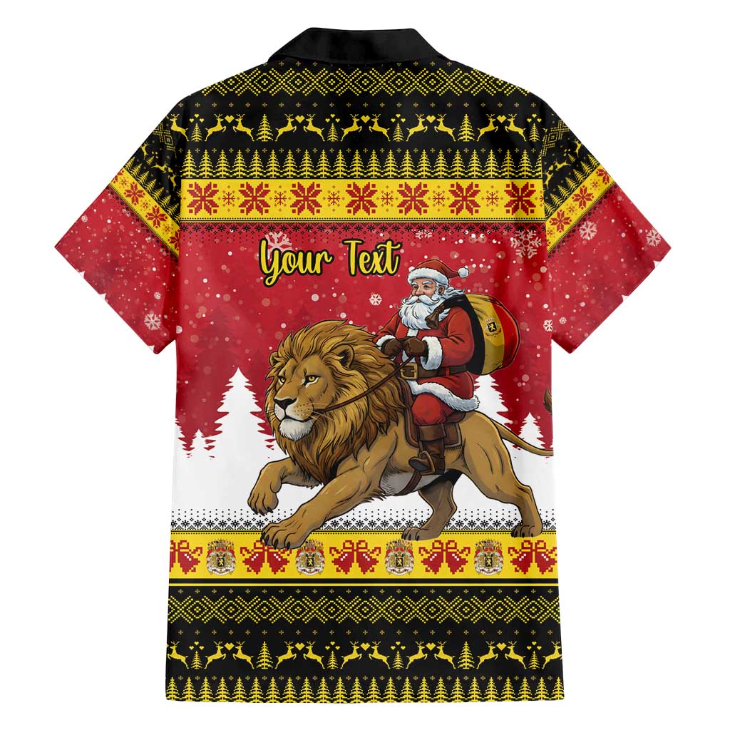 Belgium Christmas Personalized Family Matching Off Shoulder Maxi Dress and Hawaiian Shirt Santa Riding Lion - Wonder Print Shop