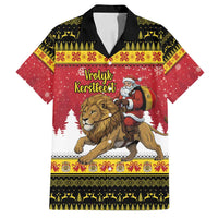 Belgium Christmas Personalized Family Matching Off Shoulder Short Dress and Hawaiian Shirt Santa Riding Lion - Wonder Print Shop