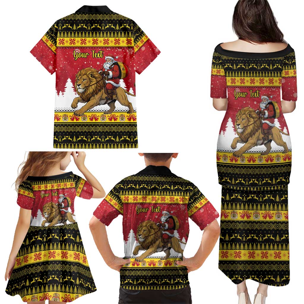 Belgium Christmas Personalized Family Matching Puletasi and Hawaiian Shirt Santa Riding Lion - Wonder Print Shop