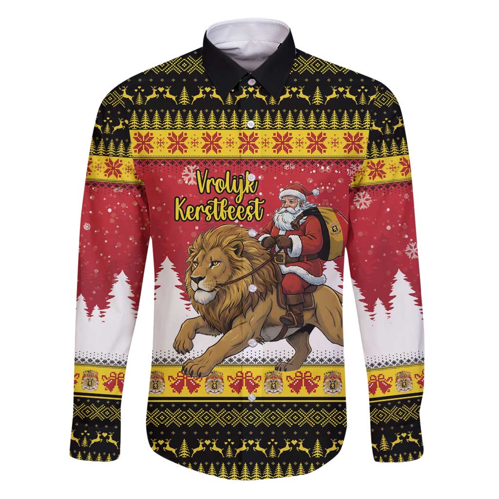 Belgium Christmas Personalized Family Matching Puletasi and Hawaiian Shirt Santa Riding Lion - Wonder Print Shop