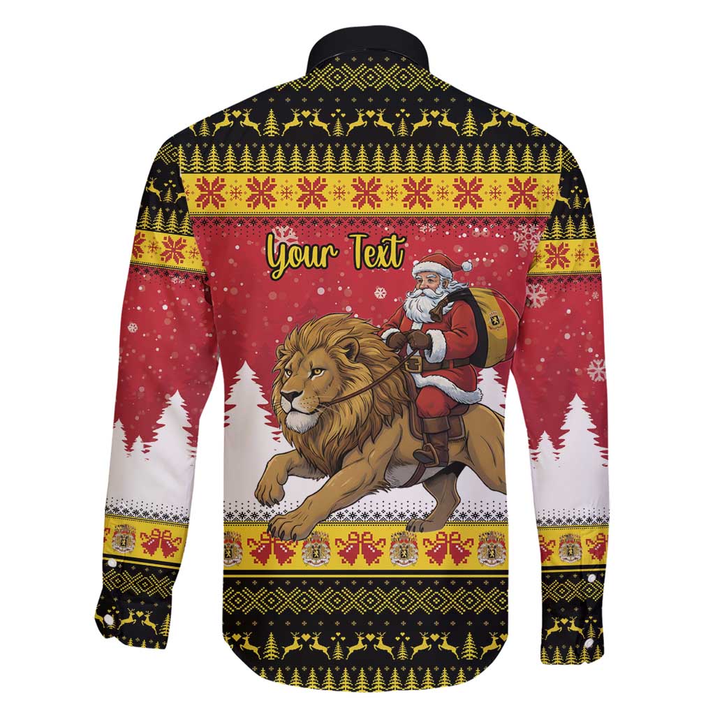 Belgium Christmas Personalized Family Matching Short Sleeve Bodycon Dress and Hawaiian Shirt Santa Riding Lion - Wonder Print Shop