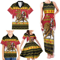 Belgium Christmas Personalized Family Matching Tank Maxi Dress and Hawaiian Shirt Santa Riding Lion - Wonder Print Shop