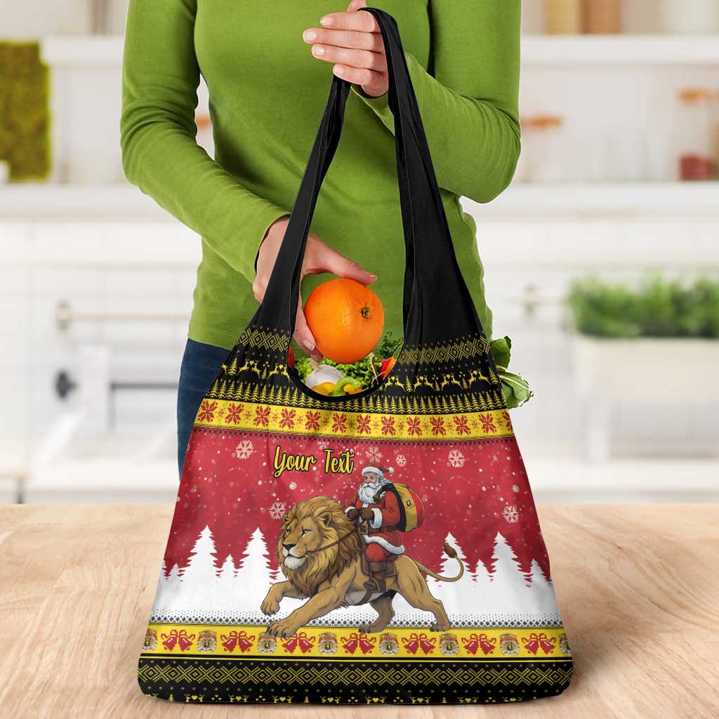 Belgium Christmas Personalized Grocery Bag Santa Riding Lion - Wonder Print Shop