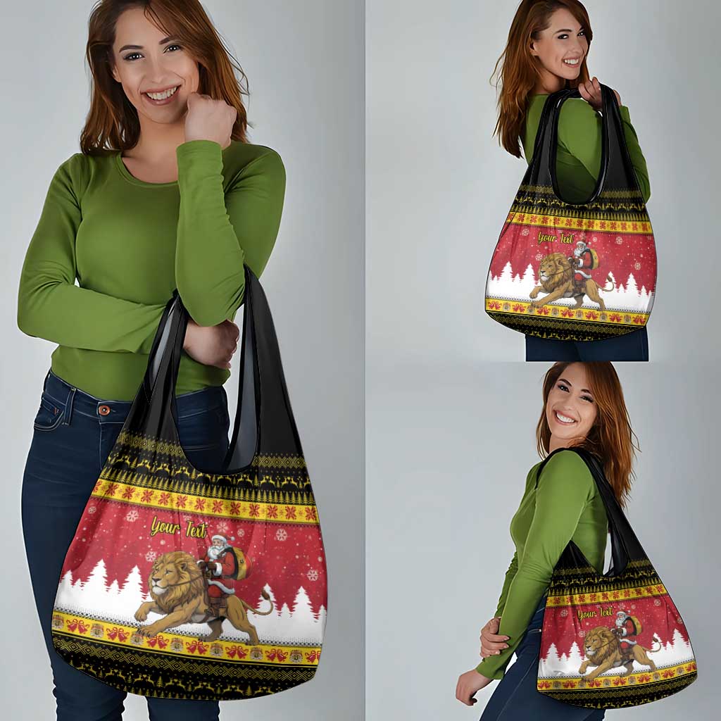 Belgium Christmas Personalized Grocery Bag Santa Riding Lion - Wonder Print Shop