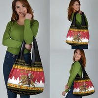 Belgium Christmas Personalized Grocery Bag Santa Riding Lion - Wonder Print Shop