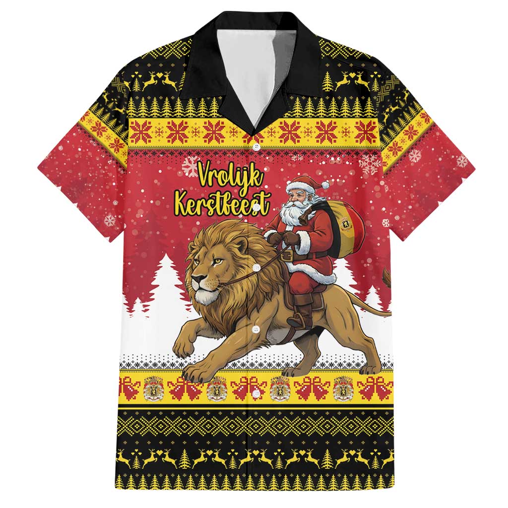Belgium Christmas Personalized Hawaiian Shirt Santa Riding Lion - Wonder Print Shop