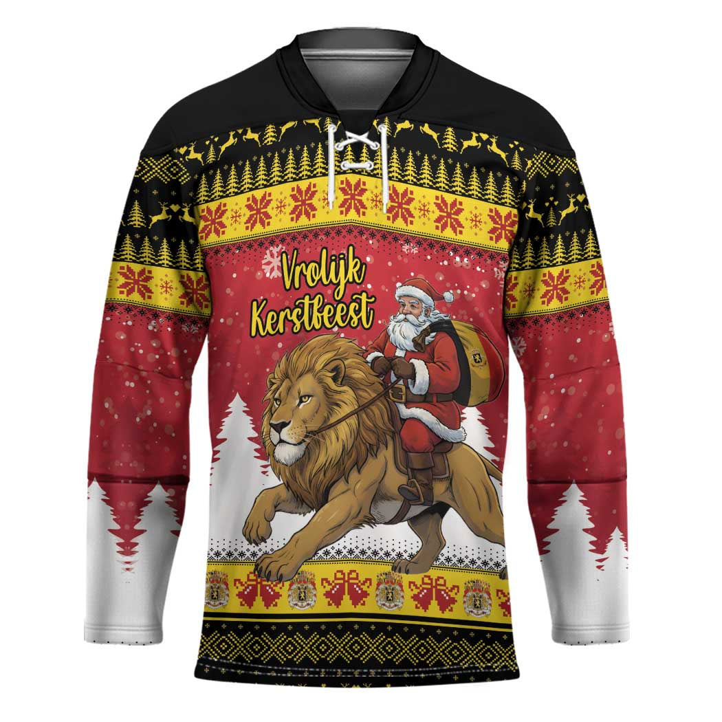 Belgium Christmas Personalized Hockey Jersey Santa Riding Lion - Wonder Print Shop