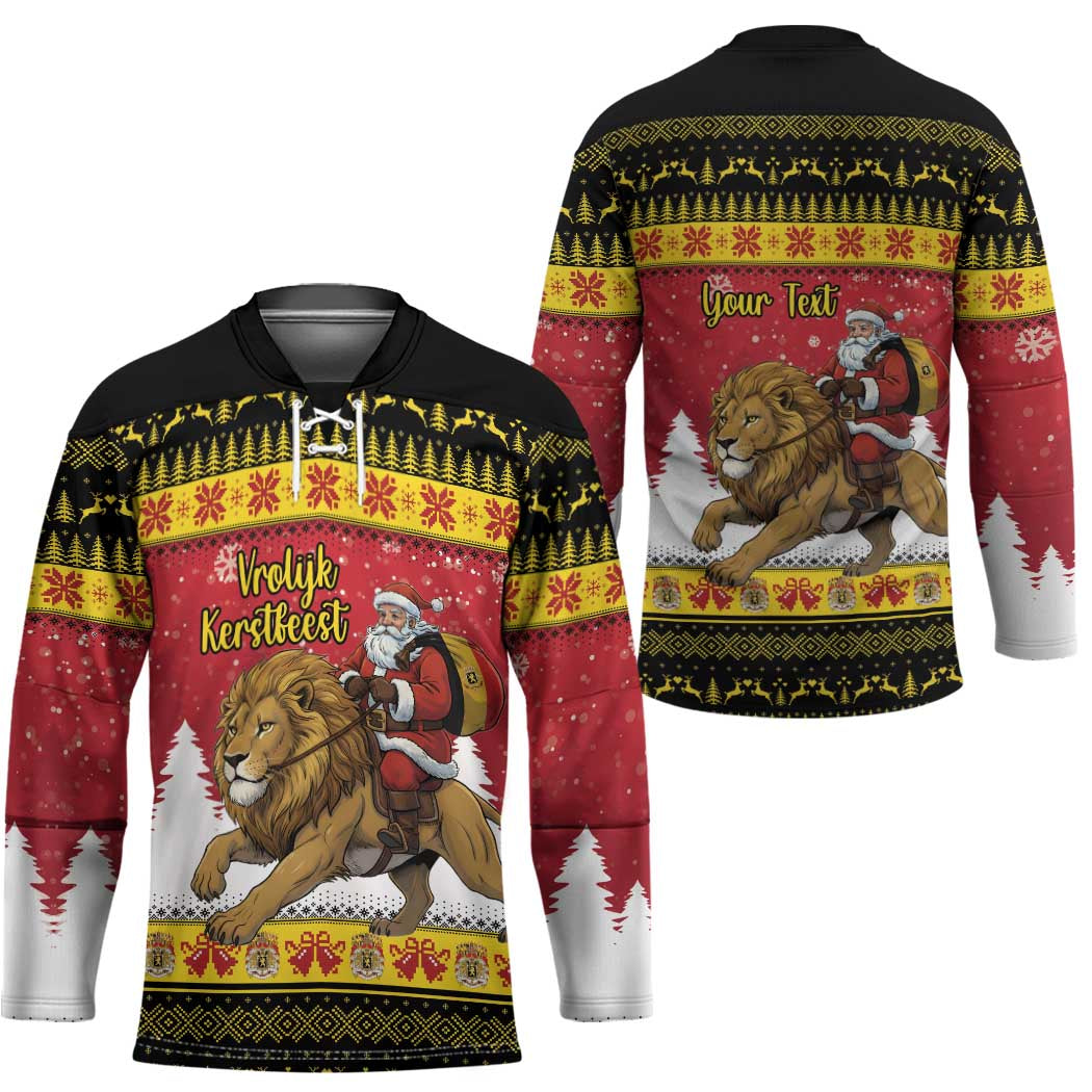 Belgium Christmas Personalized Hockey Jersey Santa Riding Lion - Wonder Print Shop