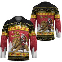 Belgium Christmas Personalized Hockey Jersey Santa Riding Lion - Wonder Print Shop