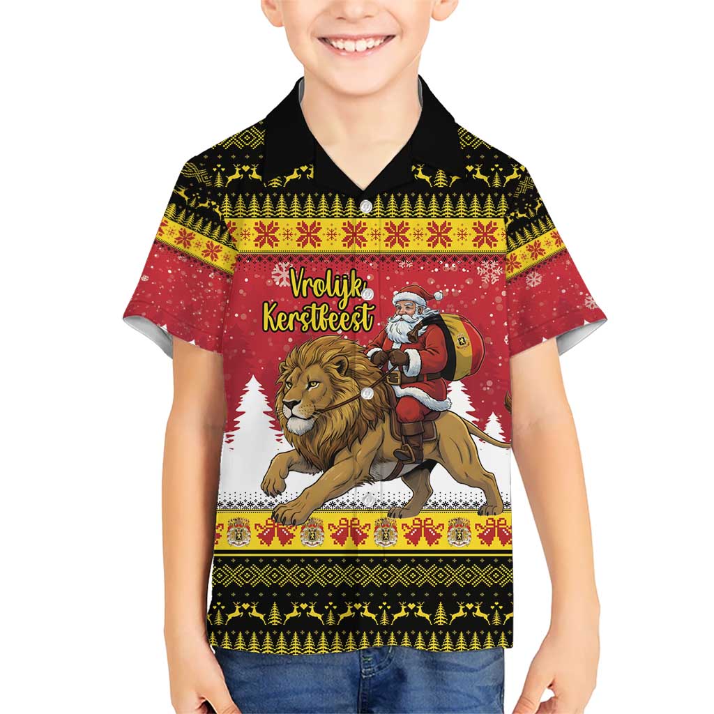 Belgium Christmas Personalized Kid Hawaiian Shirt Santa Riding Lion - Wonder Print Shop