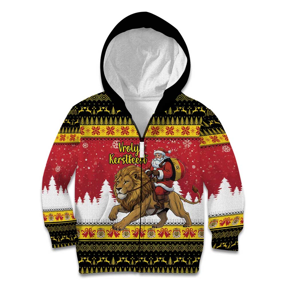 Belgium Christmas Personalized Kid Hoodie Santa Riding Lion - Wonder Print Shop